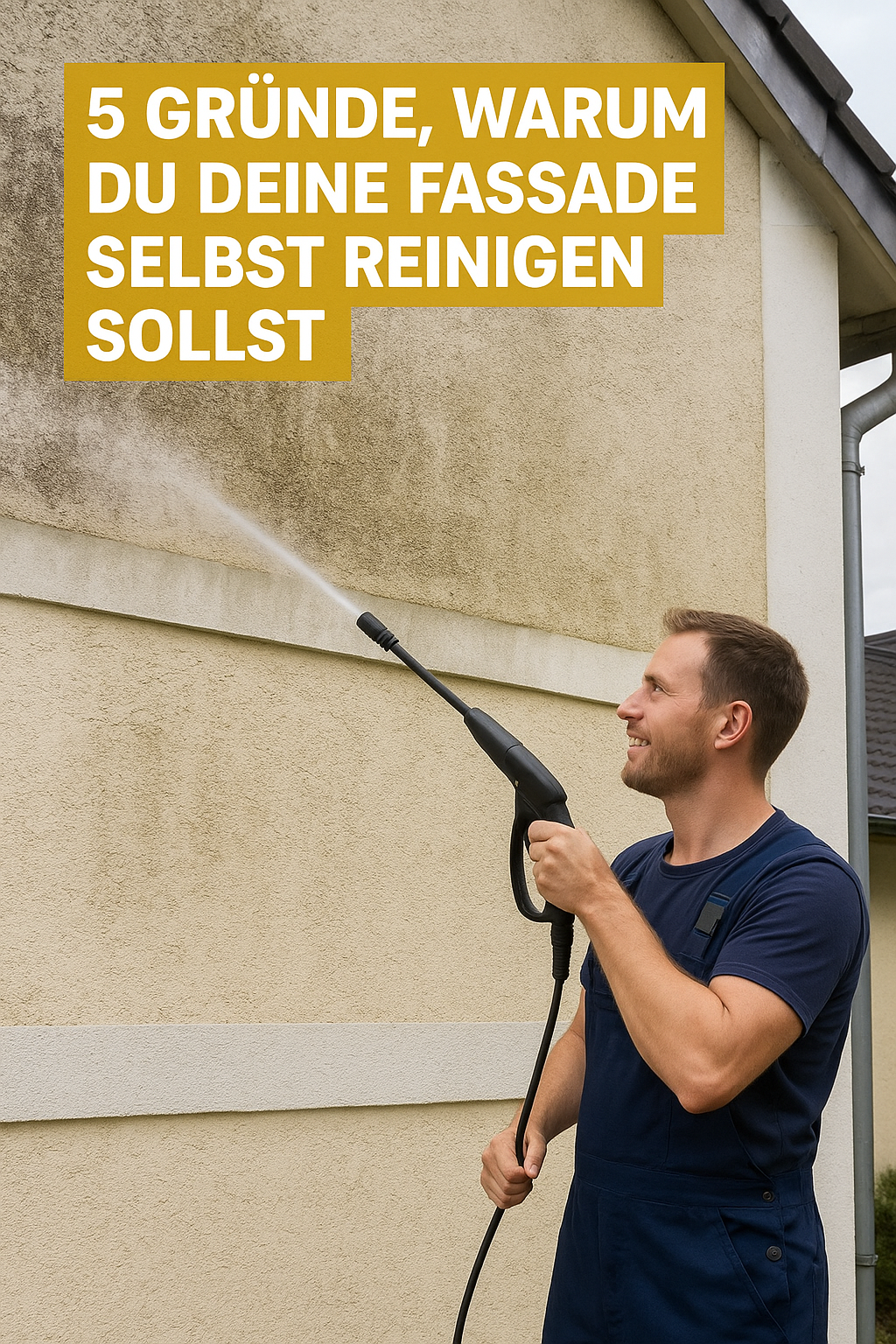 Vorher-nachher-Bild einer gereinigten Hausfassade – zeigt den Unterschied nach der Reinigung mit ROCKETWASH StarWhite und NovaGuard.