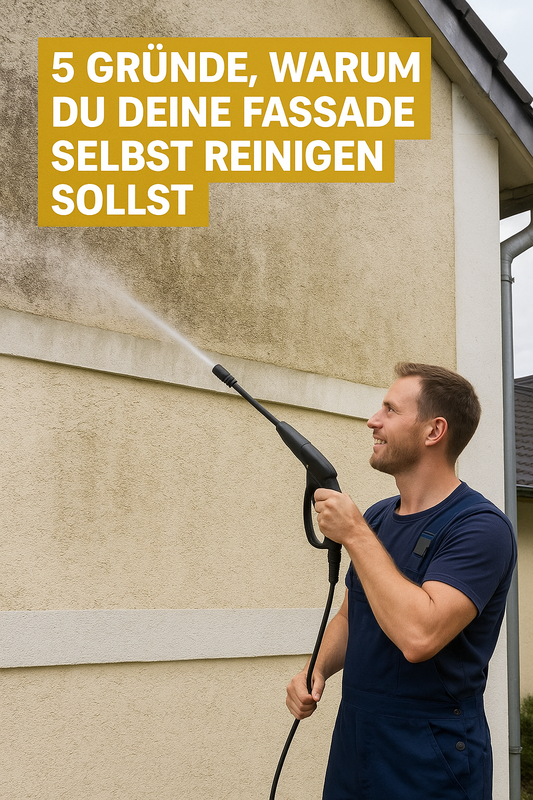 Vorher-nachher-Bild einer gereinigten Hausfassade – zeigt den Unterschied nach der Reinigung mit ROCKETWASH StarWhite und NovaGuard.